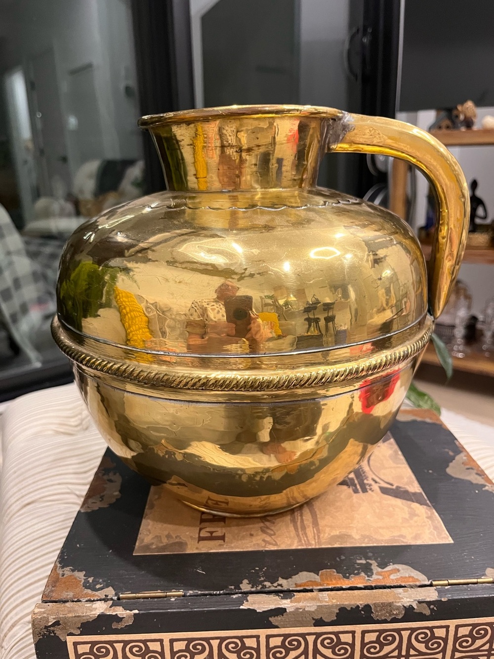 Brass cottage farmhouse Pitcher Vase Large